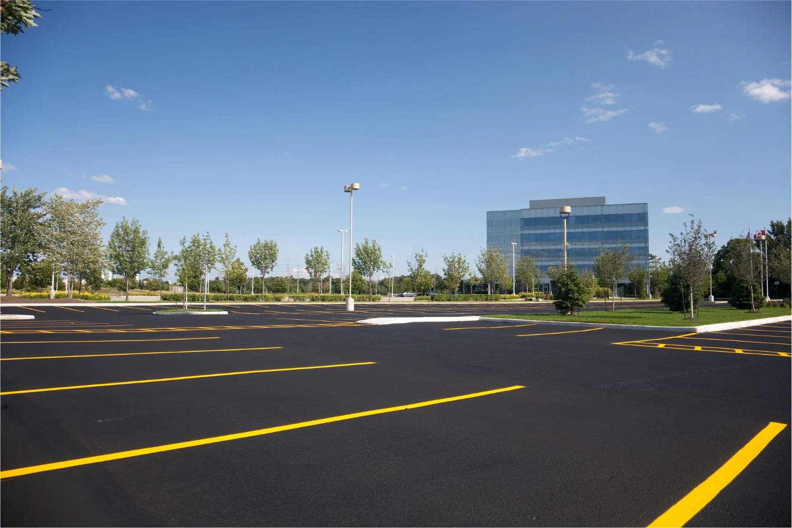 Freshly striped commercial parking lot